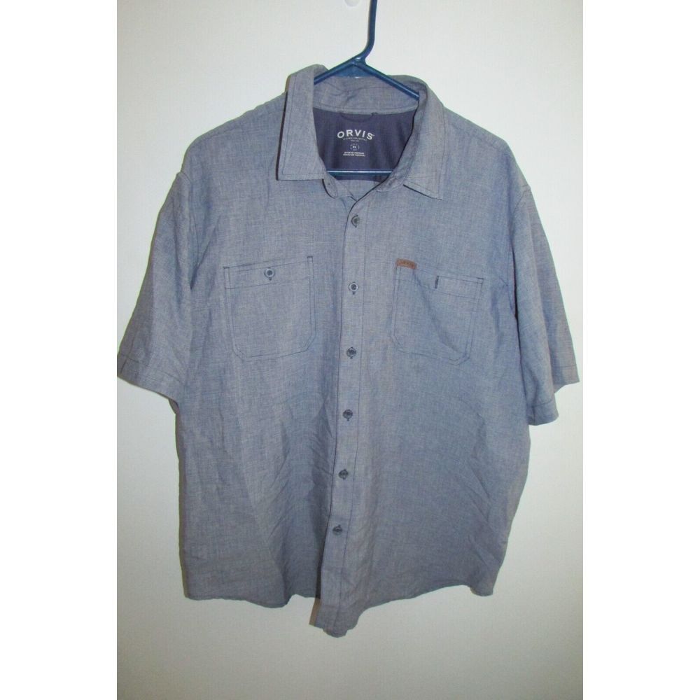 Orvis Button Down Short Sleeve Fishing Shirt XL Grey Mens Large Hiking Camping